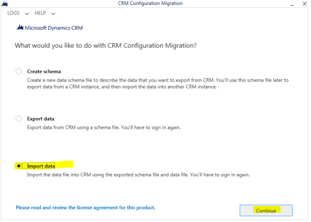 Import data using Configuration Migration tool