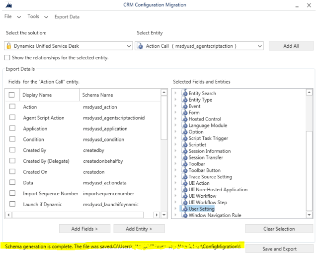 Generate schema using CRM Configuration Migaration tool