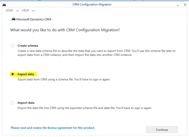 Using CRM Configuration migration tool to export the data